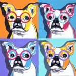 Холст на картоне с контуром, Современное искусство, 'Pop Art Dog', 30х30, хлопок, акрил, Rosa Start