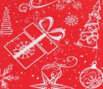 Папір подарунковий Новорічний, білі ялинки і подарунки на червоному фоні 62*86см., 255-2897 255-2897