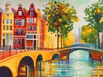 Полотно на картоні з контуром, Міста, 'Амстердам', 30х40, бавовна, акрил, Е
