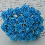 Розы бумажные, LIGHT TURQUOISE MULBERRY PAPER OPEN ROSES 20 мм. 5 штук. SAA-026-20