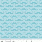 Ткань Riley Blake 'Geekly Chic' Голубые усы на бирюзовом фоне 50*55 см. c510-21-aqua