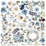 Односторонній папір для скрапбукінгу 30*30 см 'Квіти' (Blue & Blush) 190 г/м. SM5000021