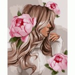 Набор акриловой живописи по номерам 'Девушка с розовыми пионами' 40*50см , Santi 954503 954503