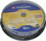 Диски  VERBATIM DVD+RW 4.7Gb 4x Cake 10шт