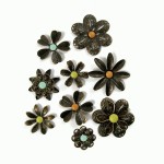 Набір брадс металевих 'Antique Flower Kit' 9 квіток+15 брадс. 41997-6