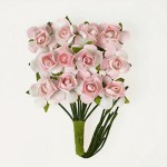Набор декоративных бумажных роз на стеблях Розовые 1,5 см. 12 шт HY0010018503-1