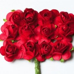 Набор декоративных бумажных роз на стеблях Красные 1,5 см. 12 шт HY0010018507-1