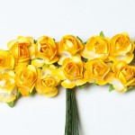 Набор декоративных бумажных роз на стеблях Желтые 1,5 см. 12 шт HY0010018506-1
