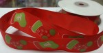 Стрічка репсова Новорічний чобіток на червоному фоні 2,5см за 1м