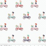 Ткань Riley Blake 'Vintage Market' Девочки на велосипедах на белом фоне 50*55 см. C4561-MINT
