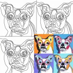 Холст на картоне с контуром, Современное искусство, 'Pop Art Dog', 30х30, хлопок, акрил, Rosa Start 