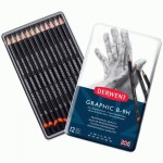 Набір графітних олівців Graphic Hard, 12 шт (B-9H), в метал. коробці, Derwent 34213